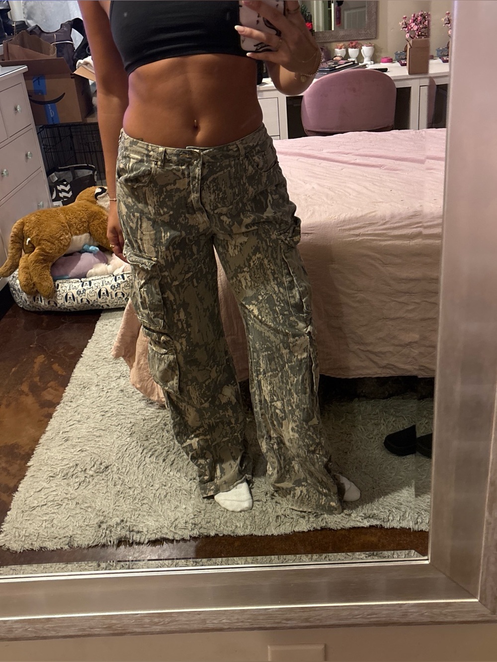 Rehab Lab Beige and Olive Camo Cargo Pants